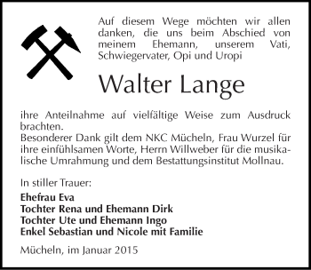 Traueranzeige von Walter Lange von Mitteldeutsche Zeitung Merseburg/Querfurt