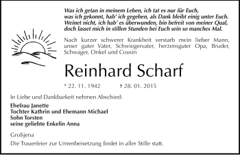 Traueranzeige von Reinhard Scharf von Mitteldeutsche Zeitung Naumburg/Nebra