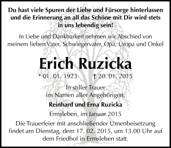 Traueranzeige von Erich Ruzicka von Mitteldeutsche Zeitung Quedlinburg