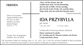 Traueranzeige von Ida Przybylla von WVG - Wochenspiegel Merseburg