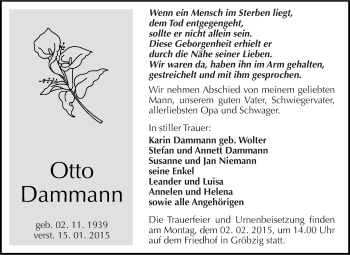 Traueranzeige von Otto Dammann von WVG - Wochenspiegel Dessau / Köthen