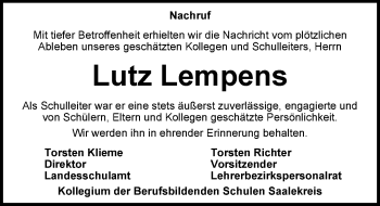 Traueranzeige von Lutz Lempens von Mitteldeutsche Zeitung