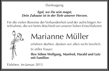 Traueranzeige von Marianne Müller von Mitteldeutsche Zeitung Mansfelder Land