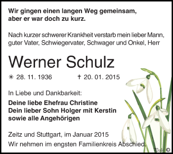 Traueranzeige von Werner Schulz von Super Sonntag Zeitz
