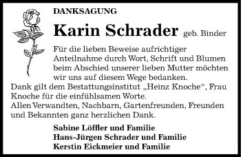 Traueranzeige von Karin Schrader von Mitteldeutsche Zeitung Aschersleben