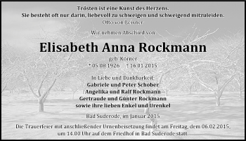 Traueranzeige von Elisabeth Anna Rockmann von Mitteldeutsche Zeitung Quedlinburg