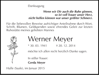 Traueranzeige von Werner Meyer von Mitteldeutsche Zeitung Halle/Saalkreis