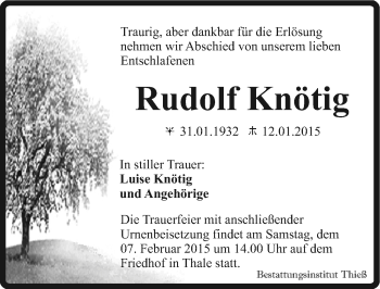 Traueranzeige von Rudolf Knötig von Mitteldeutsche Zeitung Quedlinburg