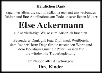 Traueranzeige von Else Ackermann von WVG - Wochenspiegel Dessau / Köthen