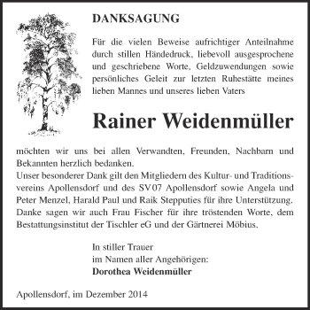 Traueranzeige von Rainer Weidenmüller von Super Sonntag Wittenberg