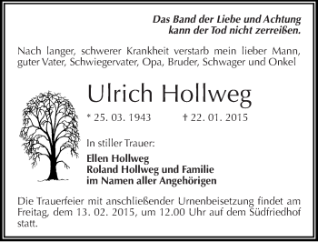 Traueranzeige von Ulrich Hollweg von Mitteldeutsche Zeitung Halle/Saalkreis