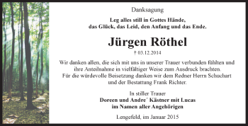 Traueranzeige von Jürgen Röthel von Super Sonntag SGH Mansf. Land