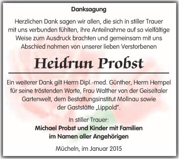 Traueranzeige von Heidrun Probst von WVG - Wochenspiegel Merseburg