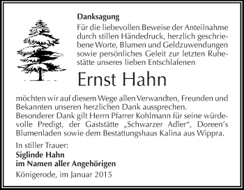 Traueranzeige von Ernst Hahn von Super Sonntag SGH Mansf. Land