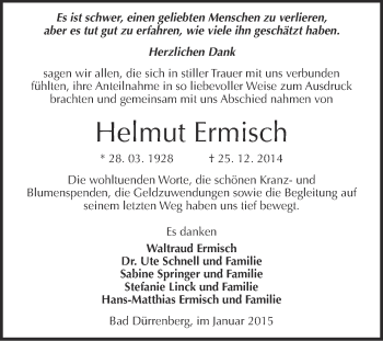 Traueranzeige von Helmut Ermisch von WVG - Wochenspiegel Merseburg