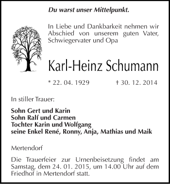 Traueranzeige von Karl-Heinz Schumann von Mitteldeutsche Zeitung Naumburg/Nebra