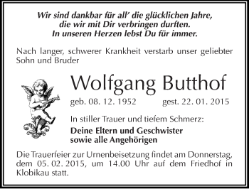 Traueranzeige von Wolfgang Butthof von Mitteldeutsche Zeitung Merseburg/Querfurt