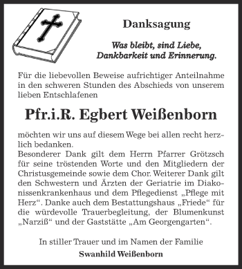 Traueranzeige von Egbert Weißenborn von WVG - Wochenspiegel Dessau / Köthen