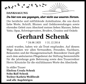 Traueranzeige von Gerhard Schenk von Mitteldeutsche Zeitung Zeitz