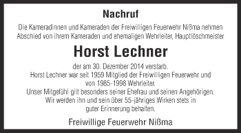 Traueranzeige von Horst Lechner von Super Sonntag Zeitz