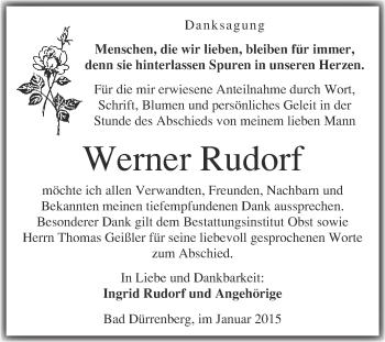 Traueranzeige von Werner Rudorf von Super Sonntag Merseburg