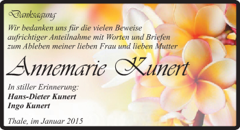Traueranzeige von Annemarie Kunert von Mitteldeutsche Zeitung Quedlinburg