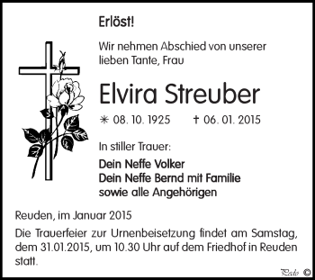Traueranzeige von Elvira Streuher von Super Sonntag Zeitz
