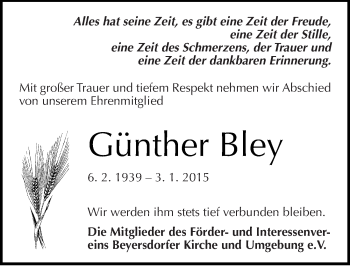 Traueranzeige von Günther Bley von Mitteldeutsche Zeitung Bitterfeld