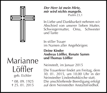 Traueranzeige von Marianne Löffler von Mitteldeutsche Zeitung Quedlinburg