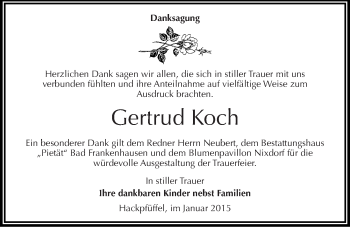 Traueranzeige von Gertrud Koch von Mitteldeutsche Zeitung Sangerhausen