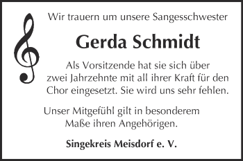 Traueranzeige von Gerda Schmidt von Super Sonntag Quedlinburg