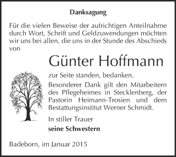 Traueranzeige von Günter Hoffmann von WVG - Wochenspiegel Quedlinburg