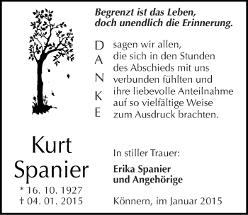 Traueranzeige von Kurt Spanier von Mitteldeutsche Zeitung Bernburg
