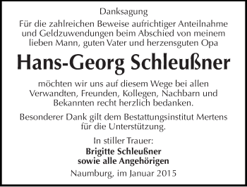 Traueranzeige von Hans-Georg Schleußner von Mitteldeutsche Zeitung Naumburg/Nebra