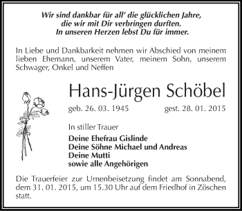 Traueranzeige von Hans-Jürgen Schöbel von Mitteldeutsche Zeitung Merseburg/Querfurt