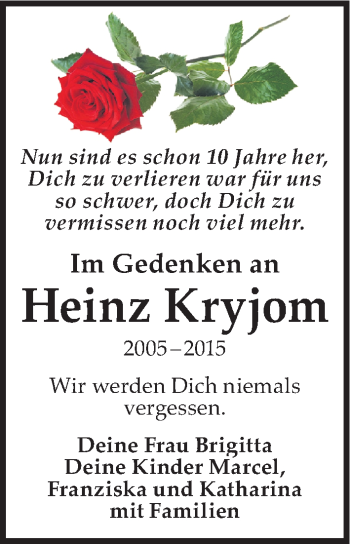 Traueranzeige von Heinz Kryjom von Mitteldeutsche Zeitung Zeitz
