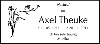 Traueranzeige von Axel Theuke von WVG - Wochenspiegel Aschersleben
