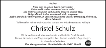 Traueranzeige von Christel Schulz von Mitteldeutsche Zeitung
