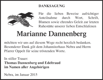 Traueranzeige von Marianne Dannenberg von WVG - Wochenspiegel NMB / WSF / ZTZ