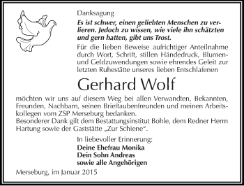 Traueranzeige von Gerhard Wolf von Mitteldeutsche Zeitung Merseburg/Querfurt