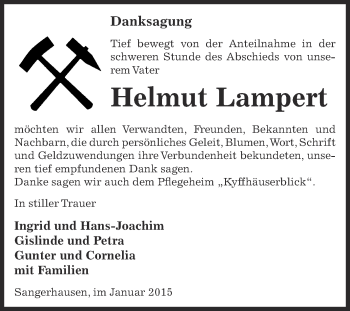 Traueranzeige von Helmut Lampert von Super Sonntag SGH Mansf. Land