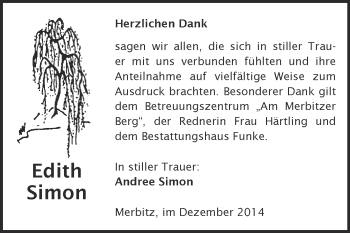 Traueranzeige von Edith Simon von Super Sonntag Halle