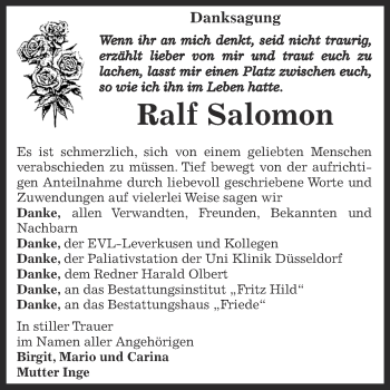 Traueranzeige von Ralf Salomon von WVG - Wochenspiegel Dessau / Köthen