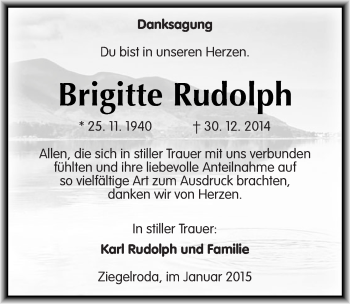 Traueranzeige von Brigitte Rudolph von Mitteldeutsche Zeitung Merseburg/Querfurt