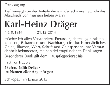 Traueranzeige von Karl-Heinz Dräger von Super Sonntag Merseburg
