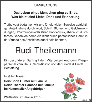 Traueranzeige von Rudi Theilemann von WVG - Wochenspiegel NMB / WSF / ZTZ
