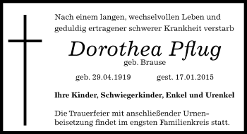 Traueranzeige von Dorothea Pflug von Mitteldeutsche Zeitung Dessau-Roßlau