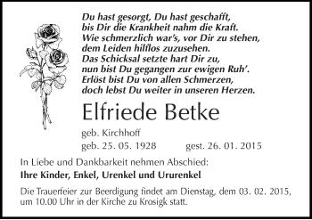 Traueranzeige von Elfriede Betke von Mitteldeutsche Zeitung Halle/Saalkreis