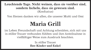 Traueranzeige von Maria Grill von Super Sonntag Bernburg