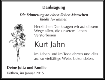 Traueranzeige von Kurt Jahn von Mitteldeutsche Zeitung Köthen